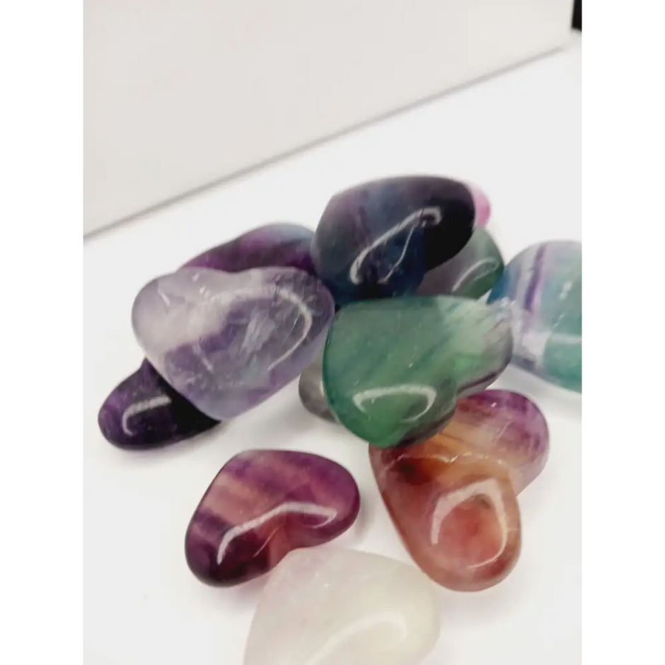 🌈💚 Rainbow Fluorite Heart – Focus Harmony and Intuitive Clarity 💜 - Rainbow Fluorite Hearts 1.25’’- 1.75’’ - Carvings
