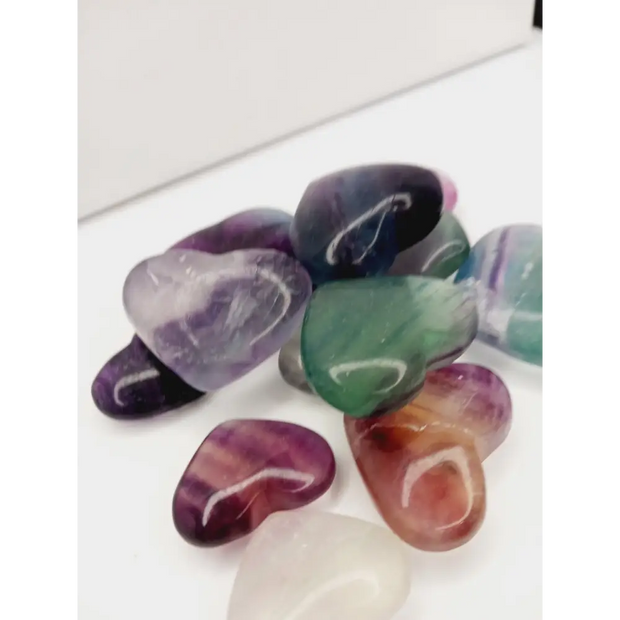 🌈💚 Rainbow Fluorite Heart – Focus Harmony and Intuitive Clarity 💜 - Rainbow Fluorite Hearts 1.25’’- 1.75’’ - Carvings