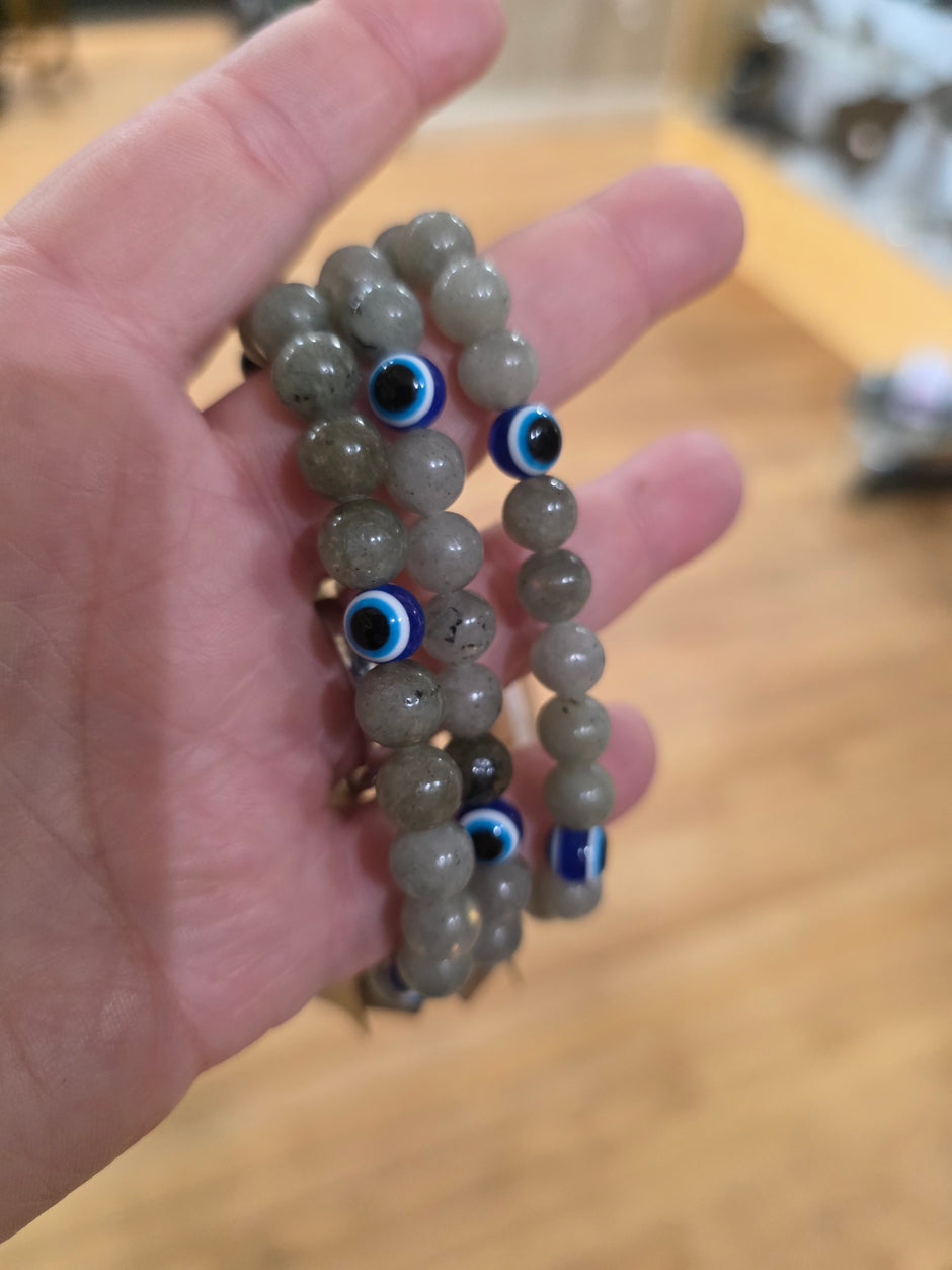 Evil Eye Bracelet with Assorted Crystals (8mm) – Stretchy Beaded Bracelet for Protection and Good Luck