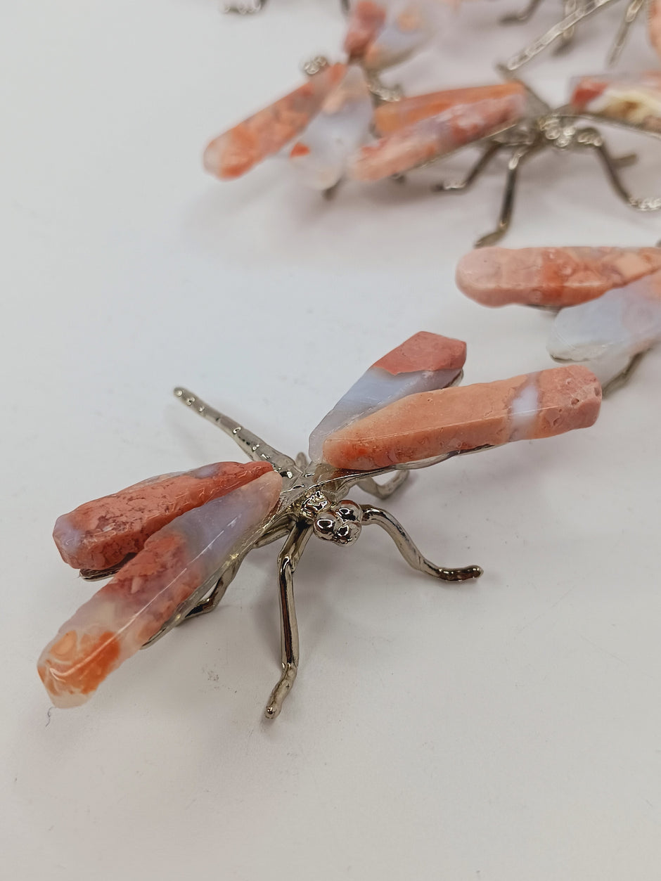 Pink Cotton Agate Dragonfly (2.25 Inch) – Silvertone Body, Peace and New Beginnings