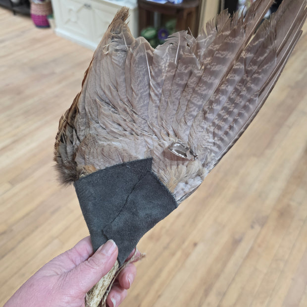 15" Pheasant Wing Smudge Wand | Antler Handle + Medicine Wheel Wrap
