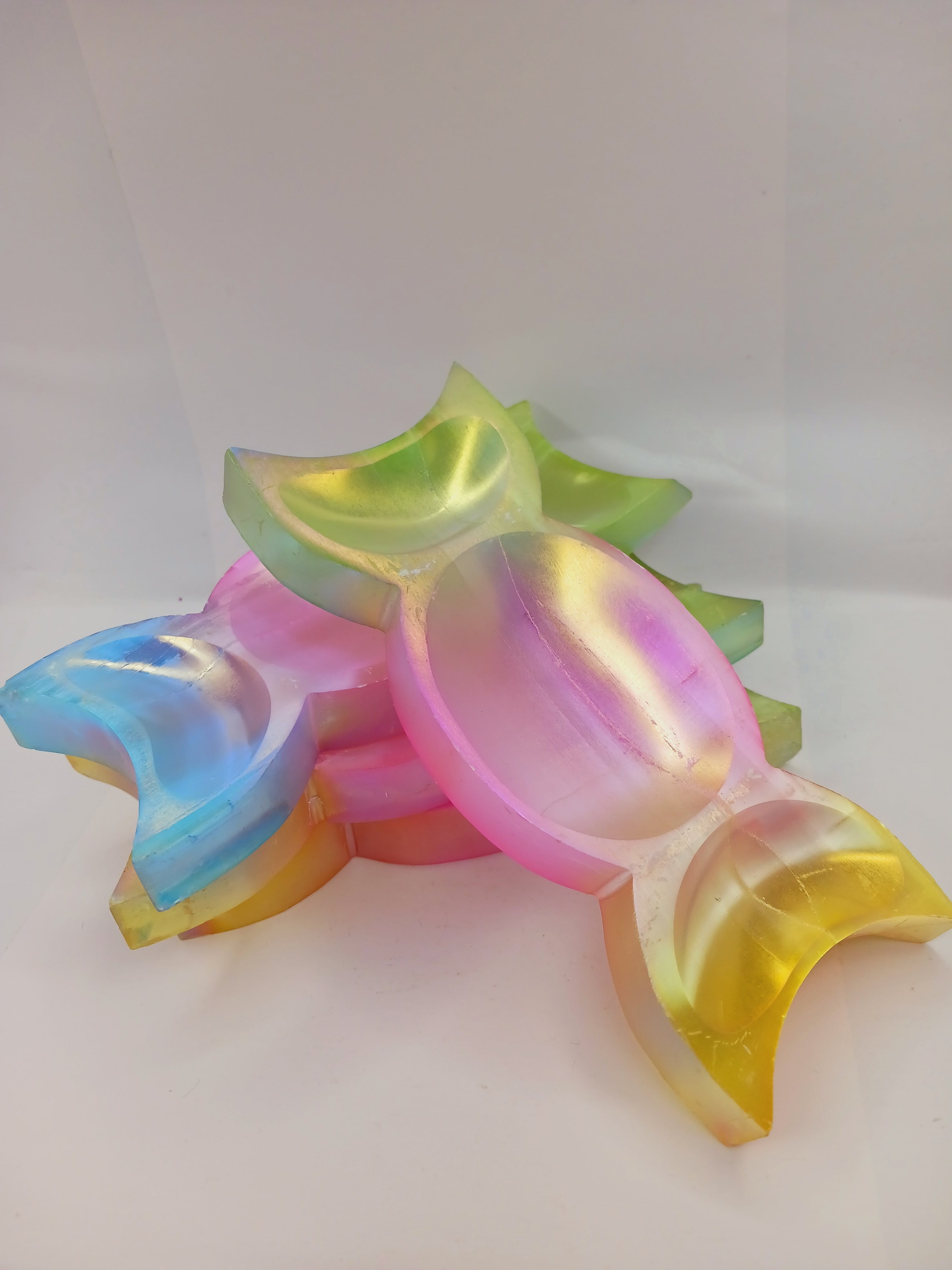 Triple Moon Selenite Aura Coated Offering Bowl (6.25