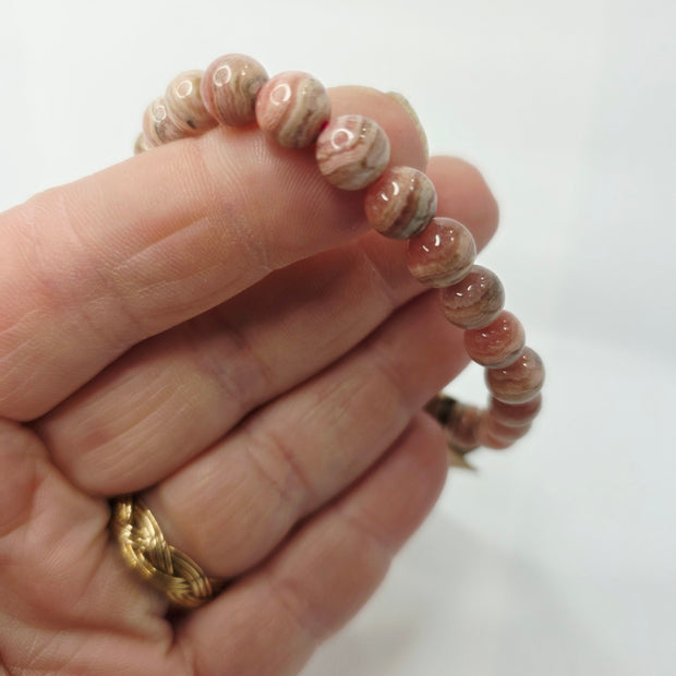 Rhodochrosite Bracelet (7mm) – Stretchy Crystal Bracelet for Self-Love and Emotional Healing