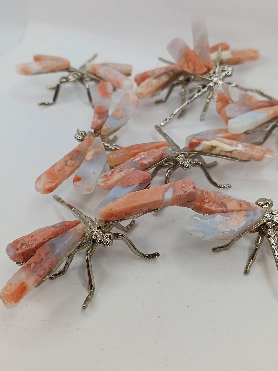Pink Cotton Agate Dragonfly (2.25 Inch) – Silvertone Body, Peace and New Beginnings