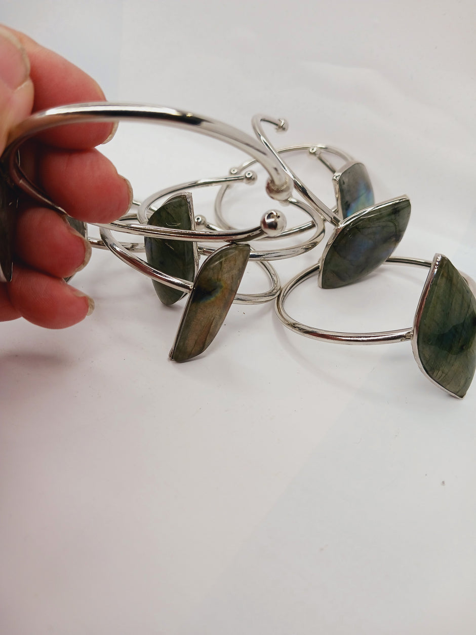 Labradorite Silvertone Bangles – Protection, Intuition and Gorgeous Flash Jewelry