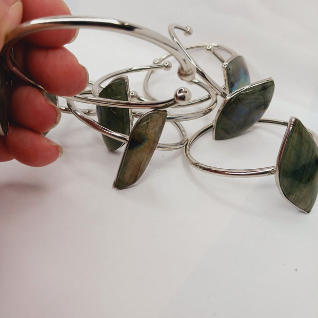 Labradorite Silvertone Bangles – Protection, Intuition and Gorgeous Flash Jewelry