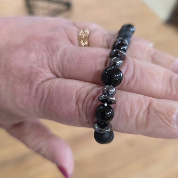 Hematite and Shungite Crystal Bead Bracelet