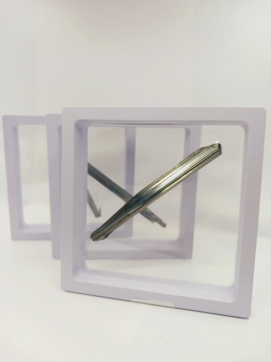 Stibnite Specimen in Display Frame (3"–3.5") – Striking Metallic Crystal Display