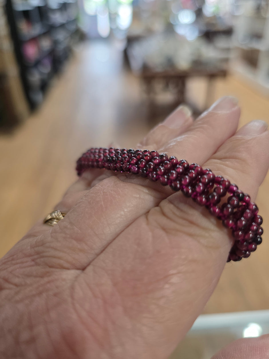 Woven Garnet Stretch Bracelet – Passion and Vitality Crystal Jewelry