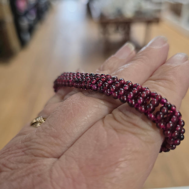 Woven Garnet Stretch Bracelet – Passion and Vitality Crystal Jewelry