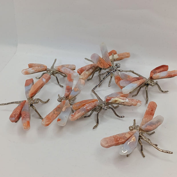 Pink Cotton Agate Dragonfly (2.25 Inch) – Silvertone Body, Peace and New Beginnings
