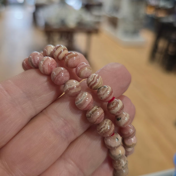 Rhodochrosite Bracelet (7mm) – Stretchy Crystal Bracelet for Self-Love and Emotional Healing