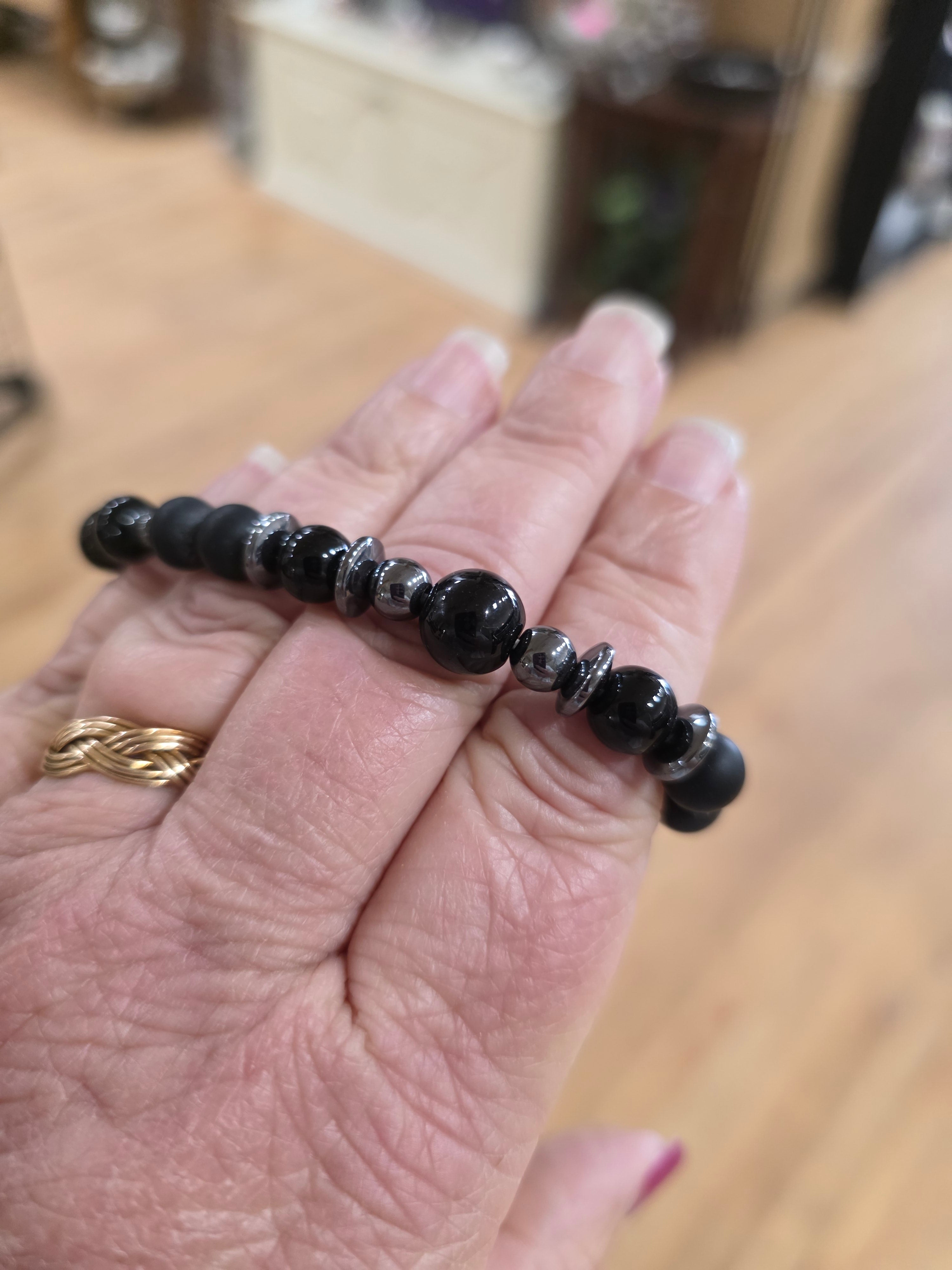 Hematite and Shungite Crystal Bead Bracelet