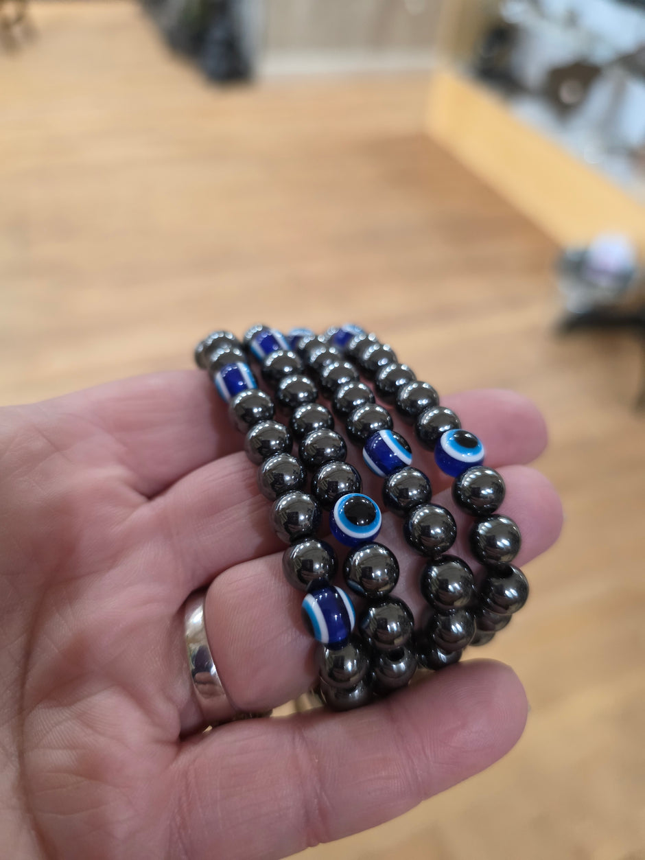 Evil Eye Bracelet with Assorted Crystals (8mm) – Stretchy Beaded Bracelet for Protection and Good Luck