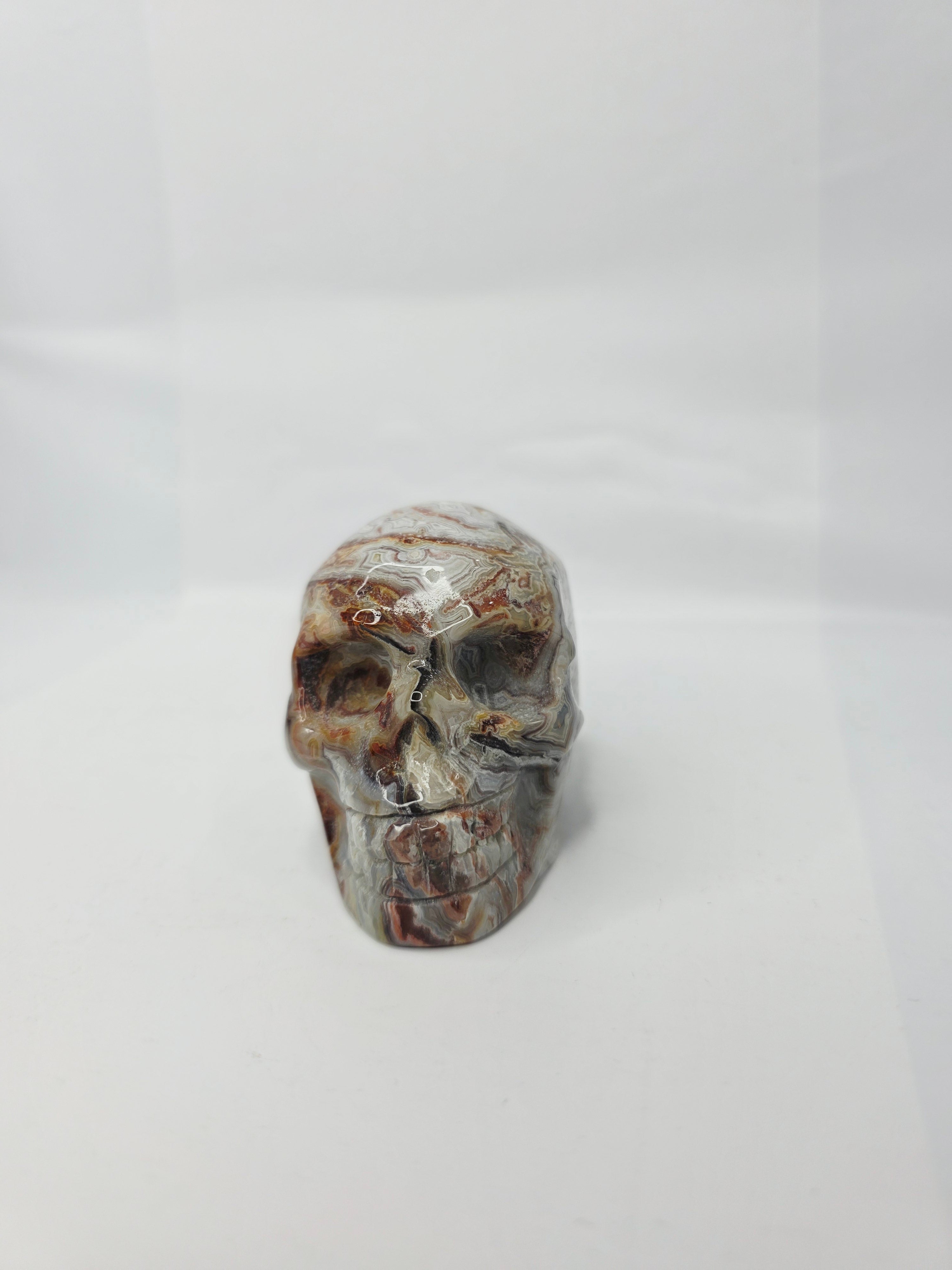 Mexican Crazy Lace Agate Skull (3 Inch) – Joy, Protection, and Grounding Crystal Carving