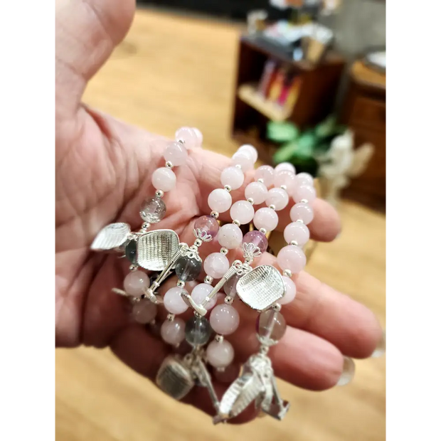 🌸 Rose Quartz Amethyst and Fluorite Bracelet with Adjustable Slide Chain ✨ - OMC BRACELETS