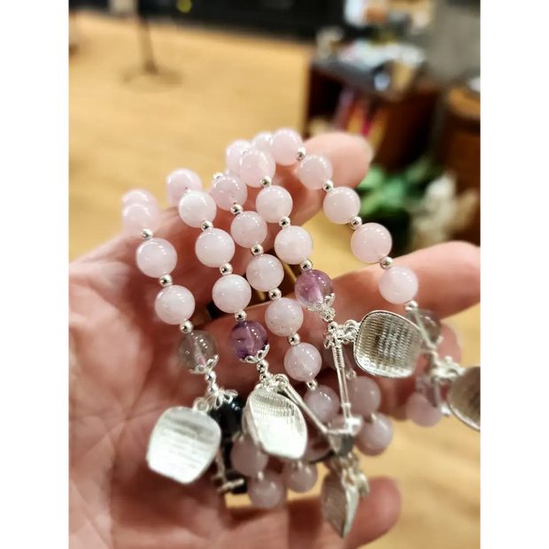 🌸 Rose Quartz Amethyst and Fluorite Bracelet with Adjustable Slide Chain ✨ - OMC BRACELETS