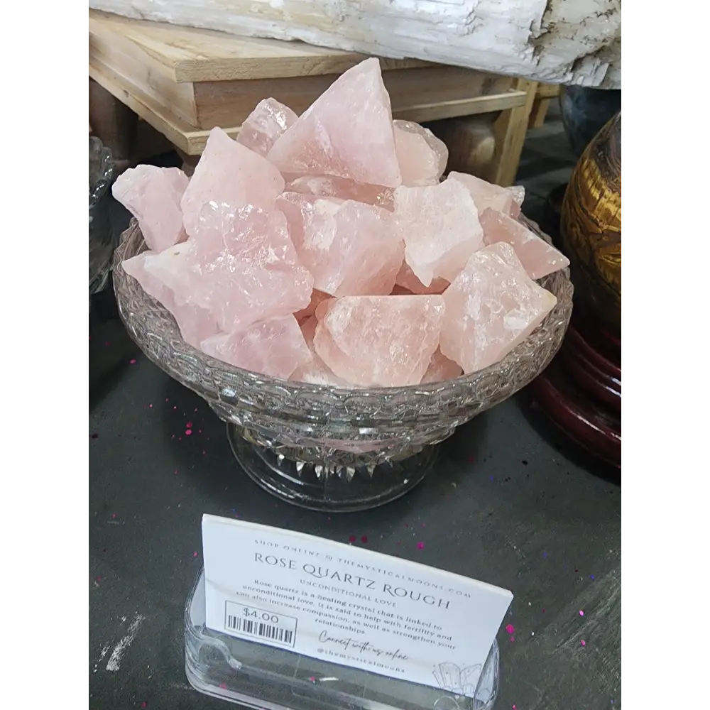 Raw rose quartz crystal with soft pink hues and natural, rough texture, displayed on a white background. Perfect for heart healing, love, and emotional balance.