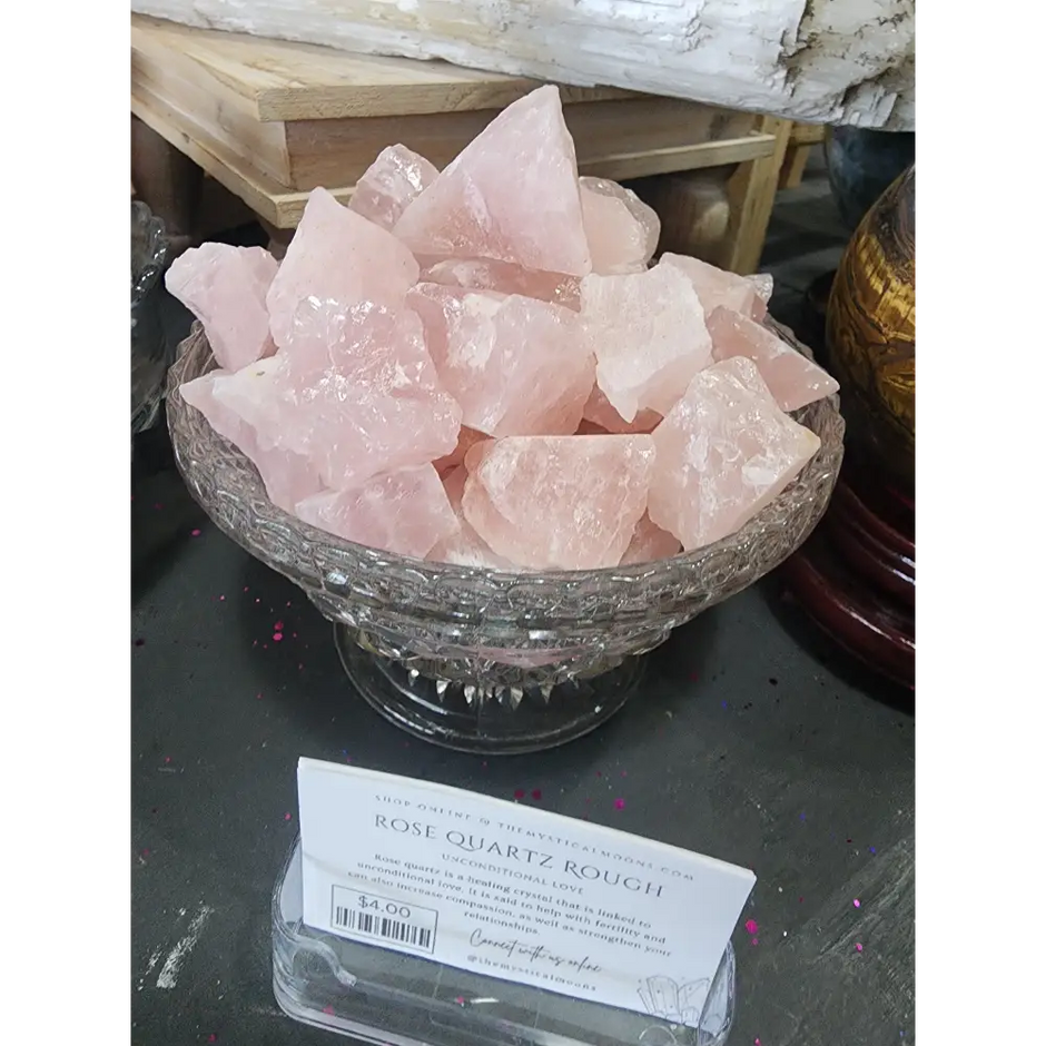 Raw rose quartz crystal with soft pink hues and natural, rough texture, displayed on a white background. Perfect for heart healing, love, and emotional balance.