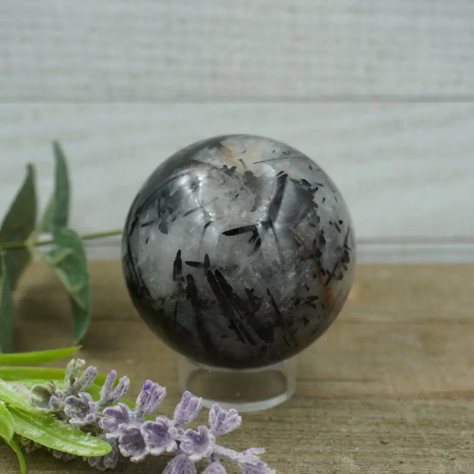 Rutilated BLACK TOURMALINE/QUARTZ SPHERE - Spheres