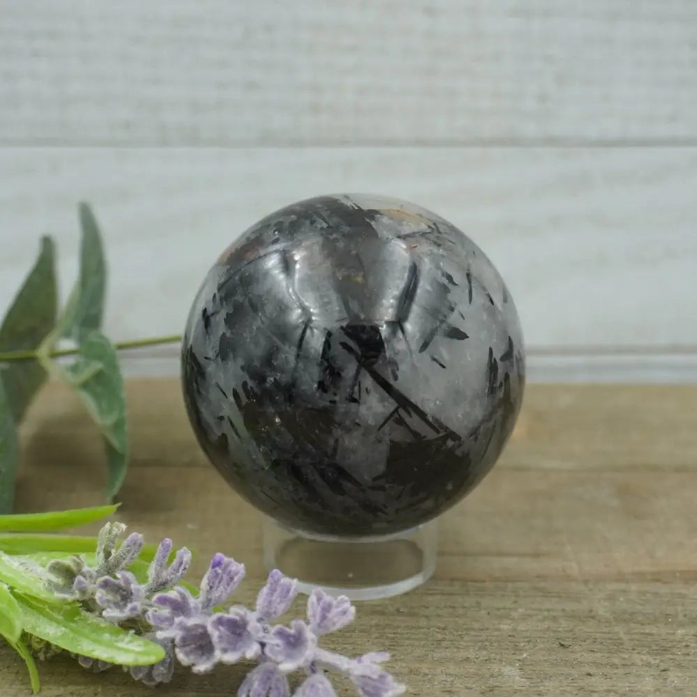 Rutilated BLACK TOURMALINE/QUARTZ SPHERE - Spheres