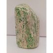 Sausserite freeform with soothing green hues and a unique, polished shape, displayed on a white background.