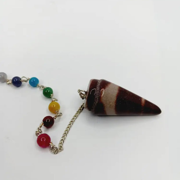 🕉️🔮 Shiva Lingam Pendulum with Chakra Stone Chain – Balance Spiritual Insight and Sacred Energy ✨ Pendulums & Mats