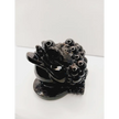 Silver sheen obsidian money toad, hand-carved with a reflective silver luster, measuring 5.5 inches, displayed on a white background.