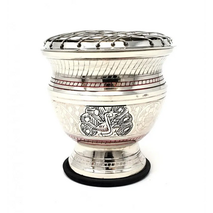 Silvertone Peacock Carved Brass Screen Charcoal Burner w/Coaster - Incense & Burners
