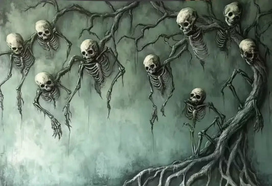 💀🌿 Skull and Vine Design Tapestry with Hanging Skeletons (70.87 x 118.1 in) – Gothic Glamour Haunted Whimsy