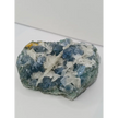 Sky blue fluorite with creamy calcite specimen, 4 x 5 inches, featuring unique blue and white patterns, displayed on a white background.