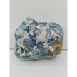 Sky blue fluorite with creamy calcite specimen, 4 x 5 inches, featuring unique blue and white patterns, displayed on a white background.