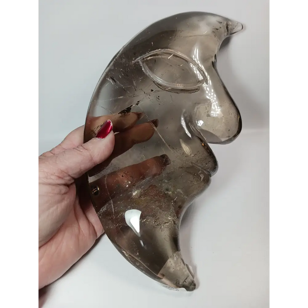 🌑✨ Smoky Quartz Moon – Grounding and Lunar Magic 🌙✨ -9.5’’ - Carvings