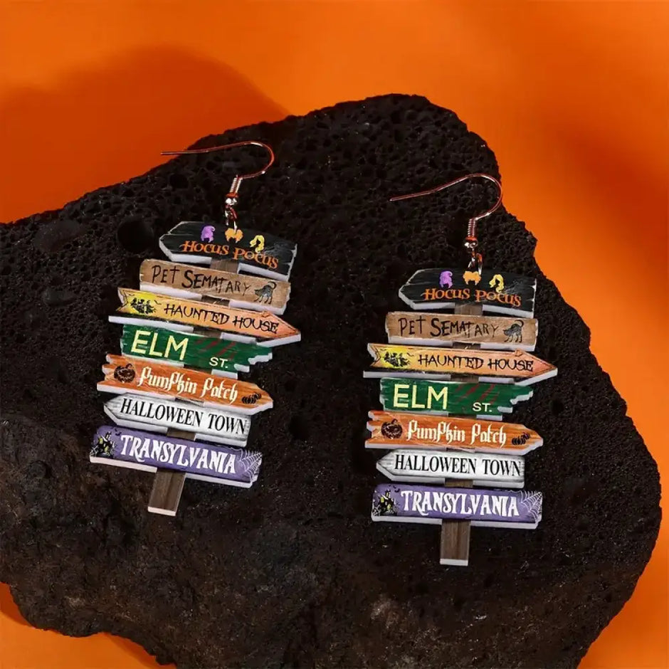 Spooky Earring Collection – Horror Film and Gothic Story Inspired Jewelry - Arrow Path Sign 1