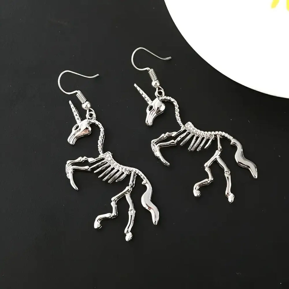 Spooky Earring Collection – Horror Film and Gothic Story Inspired Jewelry - Unicorn Skeleton
