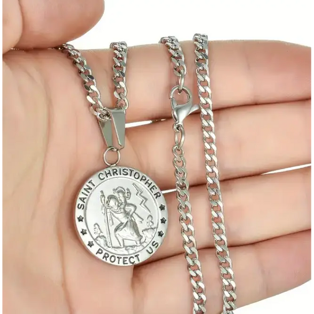 St. Christopher Medal Stainless Steel Necklace - Jewelry