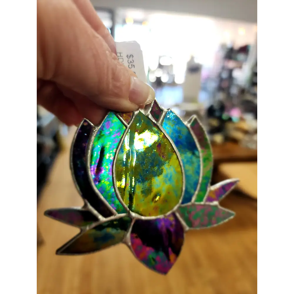 🌸 Stained Glass Lotus Flowers - 3.5’’ (Assorted Colors) 🌈 - Green - Home Decor