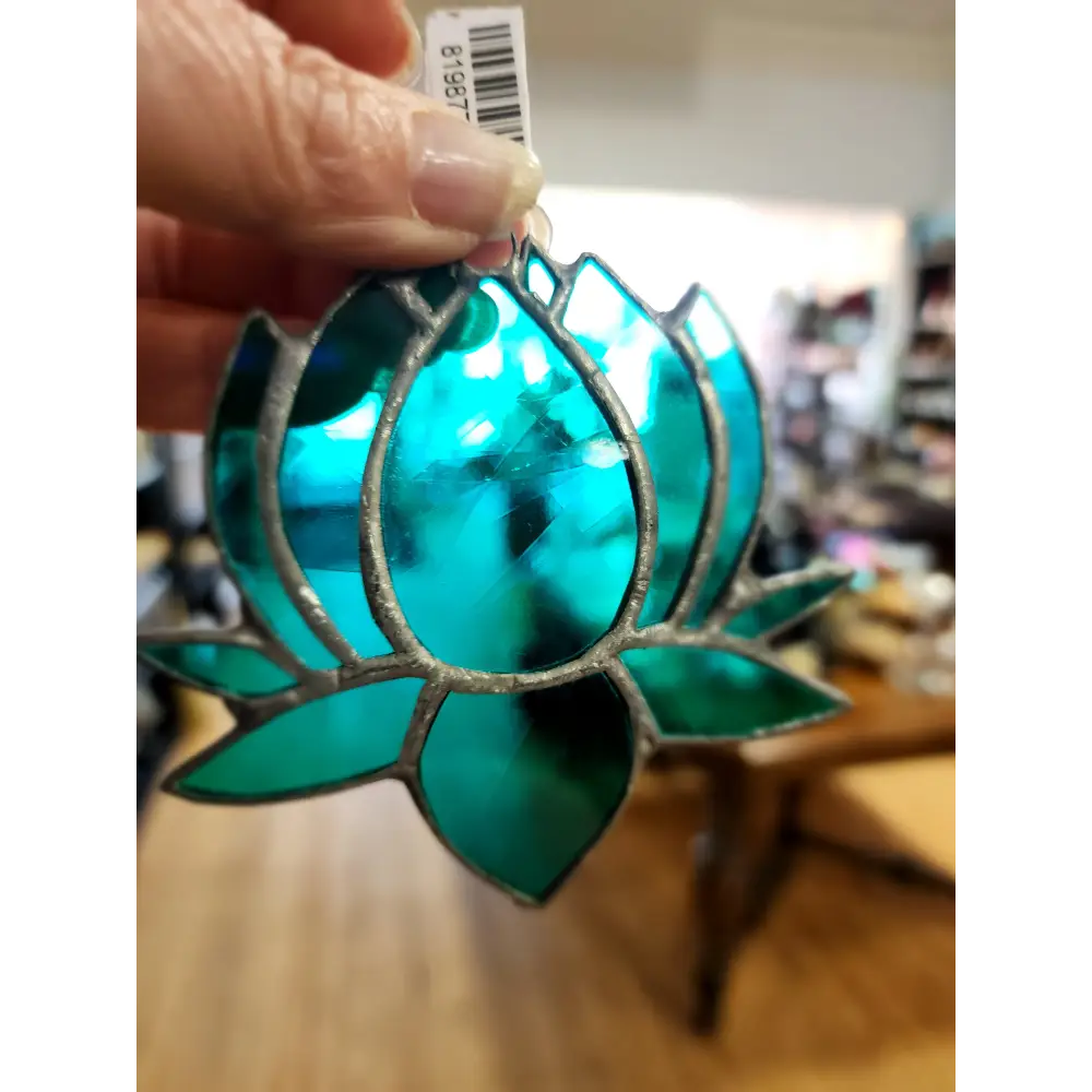🌸 Stained Glass Lotus Flowers - 3.5’’ (Assorted Colors) 🌈 - Teal - Home Decor