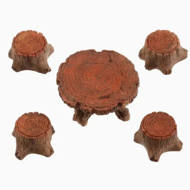 Stump Table with 4 Stools for Fairy Garden - Fairy Gardens