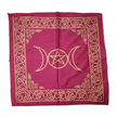 Triple Moon with Pentagram Altar Cloth Golden print on Magenta Pink 21x21’’ - Tapestry