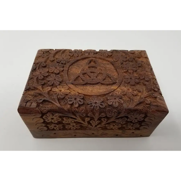Triquetra Carved Wood Box 4x6’’ - Boxes & Chests