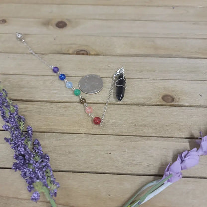 WIRE WRAPPED CRYSTAL PENDULUM W/CHAKRA CHAIN - BLUE SANDSTONE - Pendulums & Mats