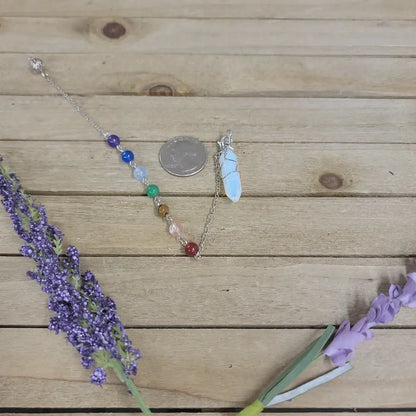 WIRE WRAPPED CRYSTAL PENDULUM W/CHAKRA CHAIN - OPALITE - Pendulums & Mats