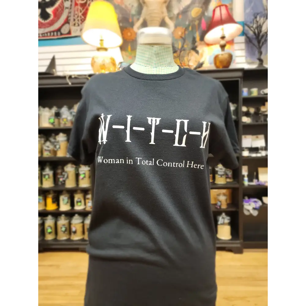 WITCH Woman In Total Control Here - Spiritual Tshirt Designs - Black / Medium - White Graphic - Clothing & Apparel