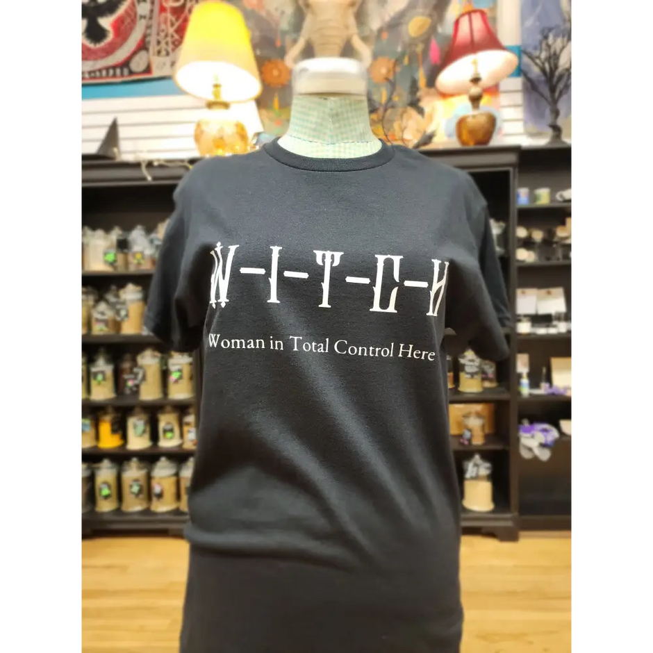 WITCH Woman In Total Control Here - Spiritual Tshirt Designs - Black / Medium - White Graphic - Clothing & Apparel