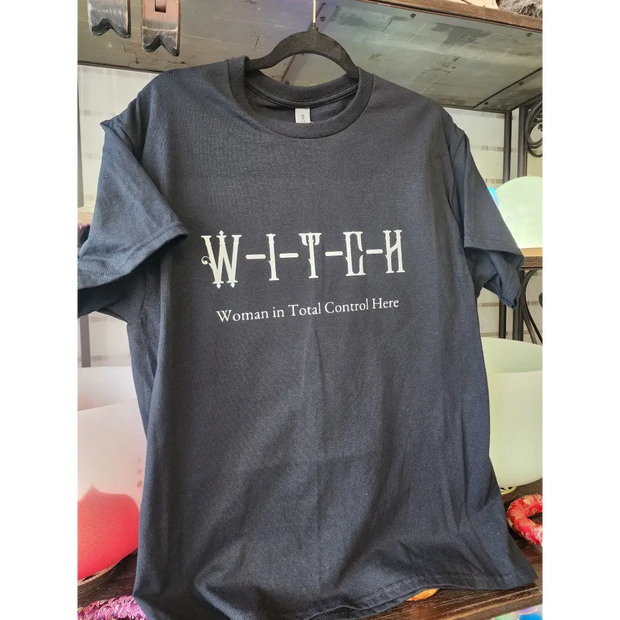 WITCH Woman In Total Control Here - Spiritual Tshirt Designs - Black / Medium - White Graphic - Clothing & Apparel