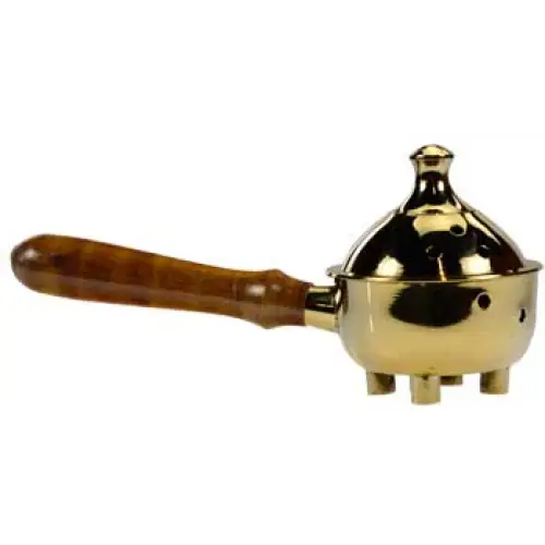 Wood Handled Brass Burner 7’’ - Incense & Burners
