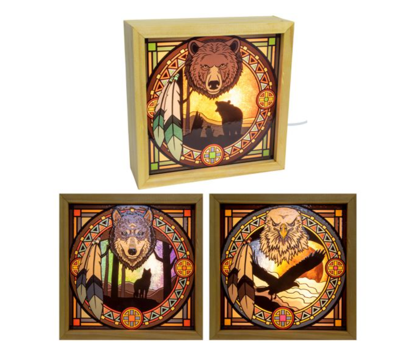 Wood Light Box w/ Changeable Glass & USB - Spirit Animals - Home Decor