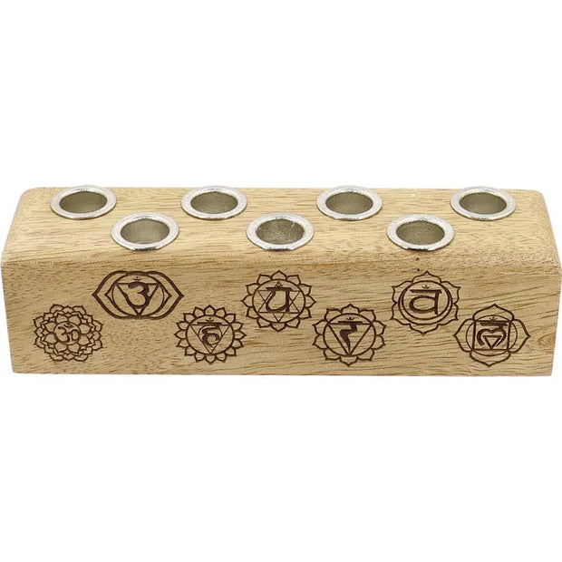 🕯️🌈 Wood Multi Mini Candle Holder – 7 Chakra Balance and Meditation ✨ - Candles & Accessories