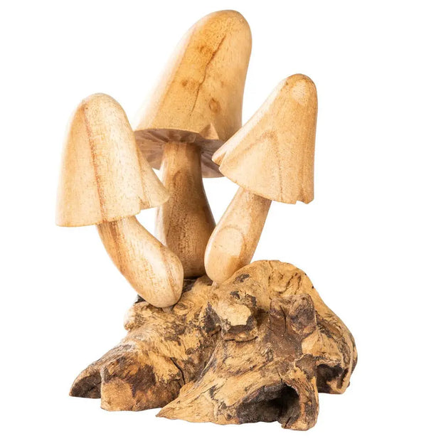 🍄✨ Wooden 3 Mushrooms Handcarved Home Decor – Woodland Whimsy and Earthy Magic! 🌿 - Statues